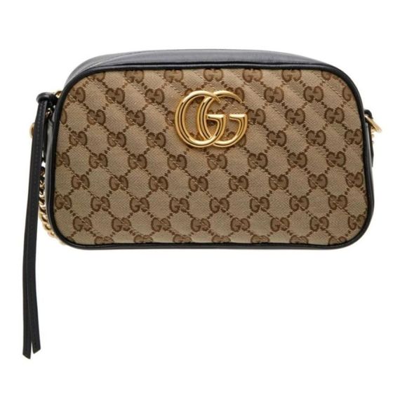 Gucci Marmont Beige Black Small GG Shoulder Bag - Picture 1 of 5